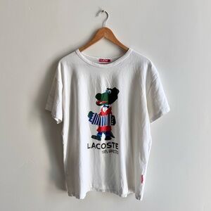 Lacoste White Tee with Colorful Crocodile Design